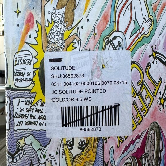 New Jeffrey Campbell Solitude Pointed Kitten Heels Mules Gold Black Womens 6.5 - Picture 3 of 16